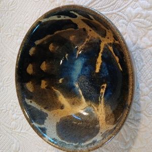 Metcalf Signed Handmade Ceramic Glazed Earth Tones & blue Pottery Bowl